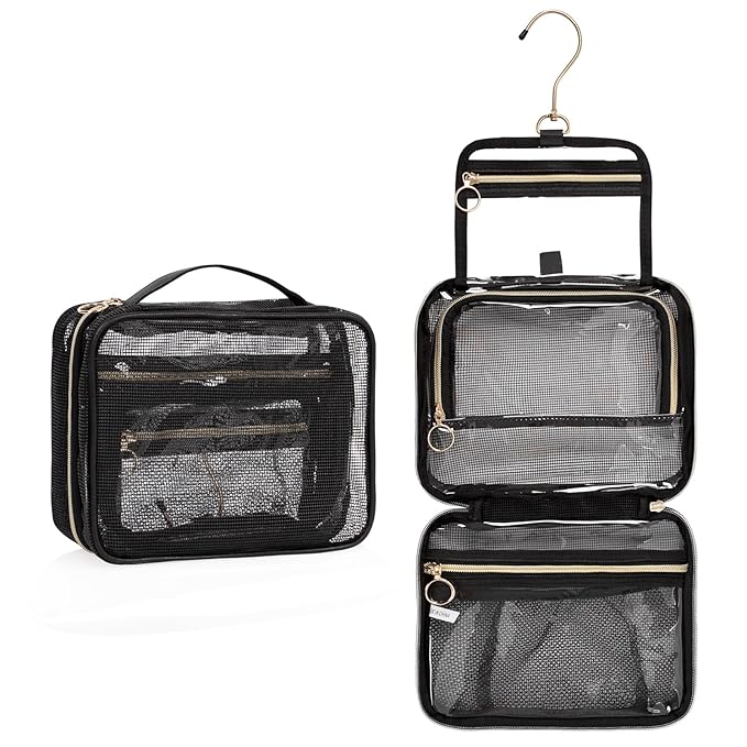 CUBETASTIC Mesh Shower Bag, Hanging Travel Toiletry Bag for Men Women, Portable Quick Dry Shower Organizer Pouch for College Dorm Room Essentials with 3 Compartment