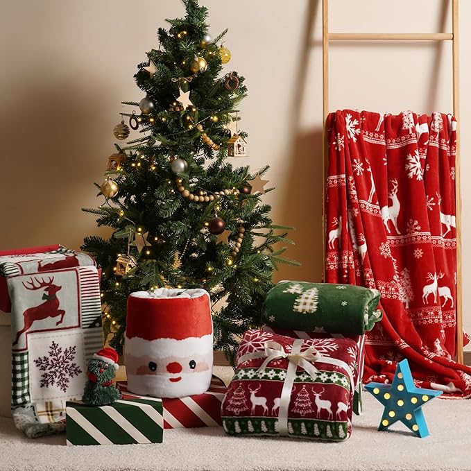 PHF Printed Fleece Throw Blanket, No Shed No Pilling Ultra Soft Plush Cozy Xmas Prints Theme Home Décor Flannel Blanket for Bed, Sofa, Couch and Gift, 50" x 60", Christmas Island