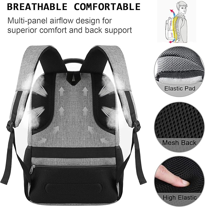 Laptop Backpack,Business Travel Anti Theft Slim Durable Laptops Backpack with USB Charging Port,Water Resistant College Computer Bag for Women & Men Fits 15.6 Inch Laptop and Notebook - Grey