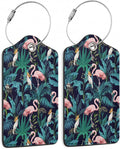 2 Pack Luggage Tag for Suitcase,Flamingo Parrots Leather Suitcase Tags Identifiers with Privacy Name Address Labels and Durable Steel Loop for Women Men Travel