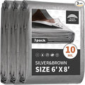 Tarps Heavy Duty Waterproof 6x8 Feet (3 Pack), 10Mil Multipurpose Tarp Cover with Metal Grommets and Reinforced Edges, Silver/Brown Tarp by RAINDEWAY