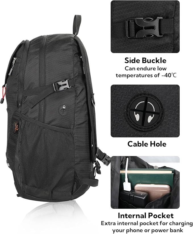 WATERFLY Lightweight Packable Hiking Backpack: 30L Foldable Travel Daypack Ultralight Camping Day Pack for Woman Man