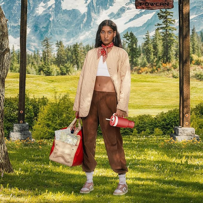 POWCAN 40 oz Tumbler with Handle, 2-in-1 Straw and Sip Lid, Leakproof, Dishwasher Safe, Insulated Stainless Steel Travel Coffee Mug, Keeps Cold for 34 Hours, Fits in Car Cup Holder (Fiery Love)