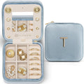 Vlando Mom Gifts for Women, Travel Jewelry Case for Mother Gifts, Travel Gifts for Mother Mom from Daughters, Travel Essentials Small Jewelry Box, Jewelry Travel Organizer - Letter T, Blue