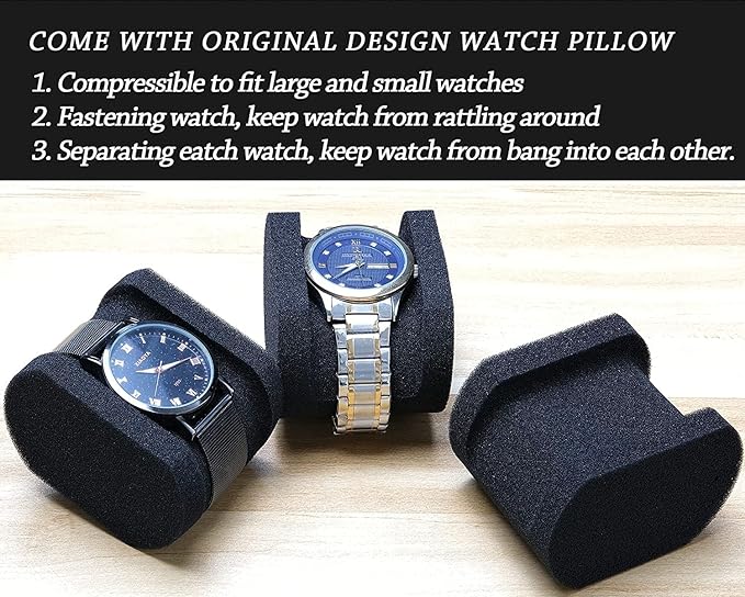 4 slots watch travel case roll, hard watch box storage organizer with soft foam pillows, fit up to 55mm face size watch(green microfiber lining)