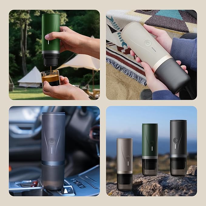 Portable Espresso Maker,Self-Heating Electric Mini Coffee Machine,20 Bar Pressure Compatible with NS Pods & Fine Grind for Travel, Camping, Hiking(Black)
