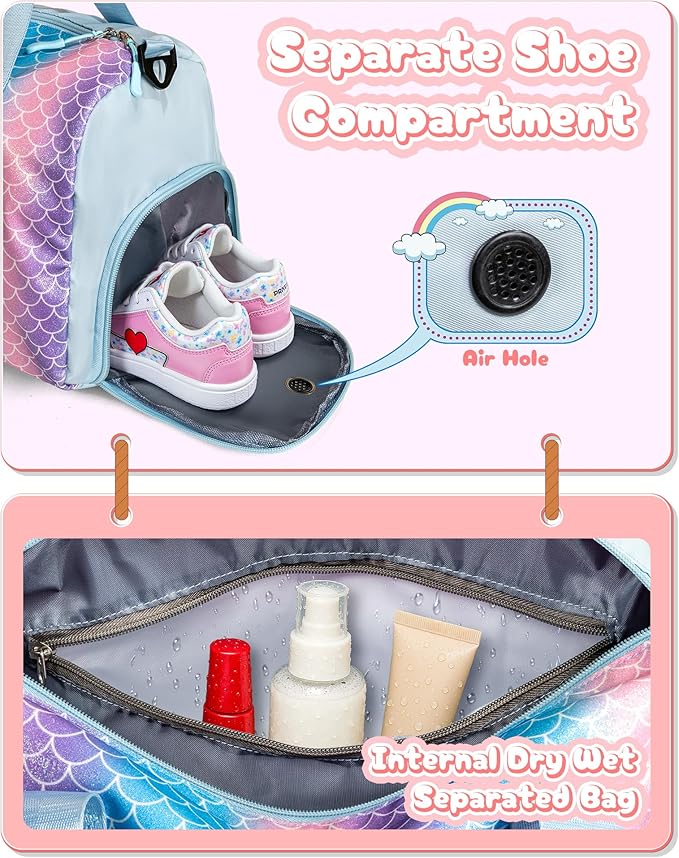 Dorm Room Essentials for Girls-Girl Gym Bag with Shoe Compartment, Kid Personalized Weekender Overnight Bags, Initial Travel Tote with Makeup Pouch, Preppy Stuff Gifts for Kids (Letter F)