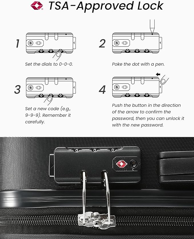 28 Inch Luggage, Expandable Hardside Large Checked Suitcases with Wheels, Black