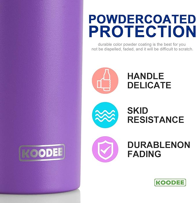 koodee Tumbler with Lid and Straw-20 oz Stainless Steel Vacuum Insulated Coffee Traver Mug for Women- Beach Cup Tumbler (Purple-Black)