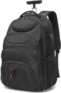 Boavan Rolling Backpack,17 inch Water Resistant Wheeled Backpack,Carry on Luggage Business Bag, Overnight College Computer Trolley Suitcase for Men Women Adults to Travel，Black