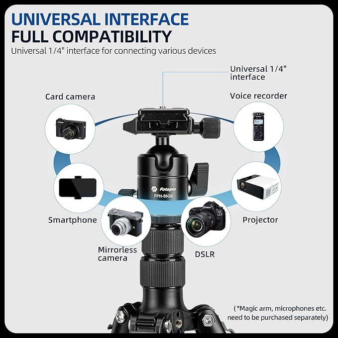 Fotopro 73" Camera Tripod, Aluminum Compact Travel Tripod and Monopod with 360° Ball Head Quick Release Plate, Professional Camera Tripod for DSLR, A4I A5I (Blue, 80 Inch)