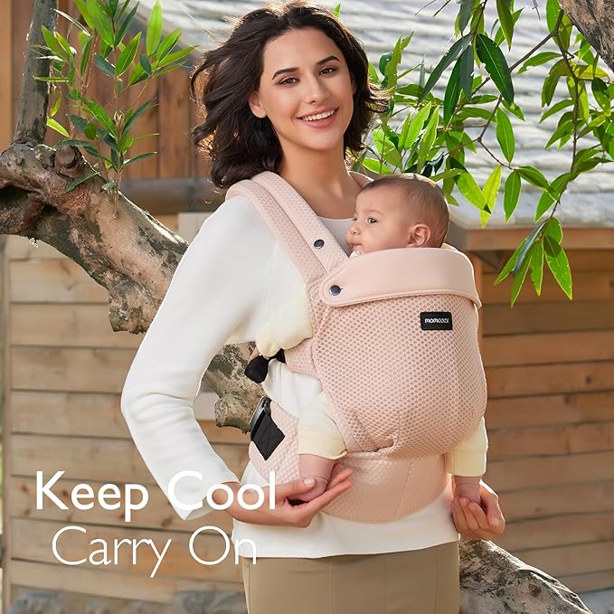 Momcozy Breathable Mesh Baby Carrier, Ergonomic and Lightweight Infant Carrier for 7-44lbs with Enhanced Lumbar Support, All Day Comfort for Hands-Free Parenting, Air Mesh-Pink