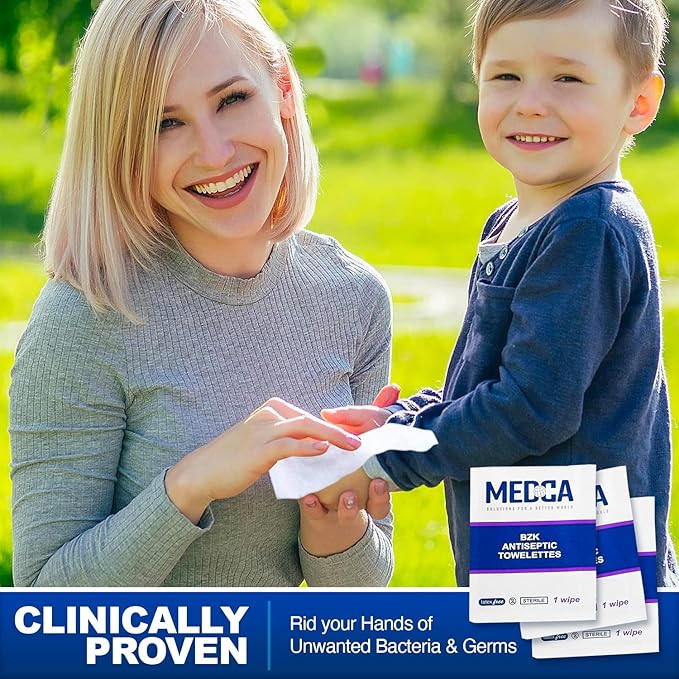Hand Wipes – (Pack of 300) Benzalkonium Chloride Swabs Individual BZK Single-Use Packets by MEDca