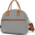 FlowFly Insulated Lunch Bag With Shoulder Strap for Women, Men, and Kids, Large and Reusable, Handle, Freezable Work and School Travel Tote and Meal Prep Organizer,White and Black Stripes