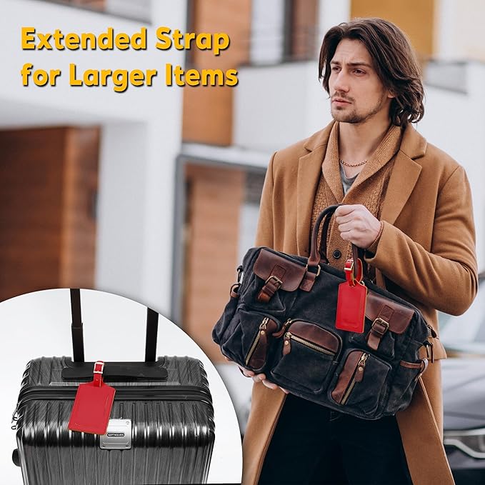 Travelambo Luggage Tags for Suitcases Faux Leather Privacy Protection 30 Pack Bag Tags Travel Accessories Essential, Deep Red