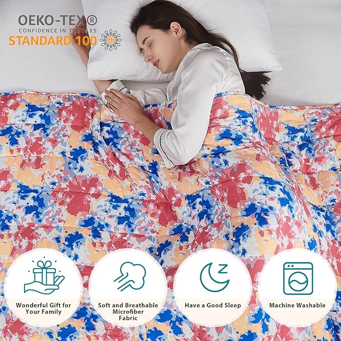 L'AGRATY Weighted Blanket - 60"x80" 20lbs Cooling Breathable Heavy Blanket Microfiber Material with Glass Beads for Adult All-Season Summer Fall Winter Soft Thick Comfort