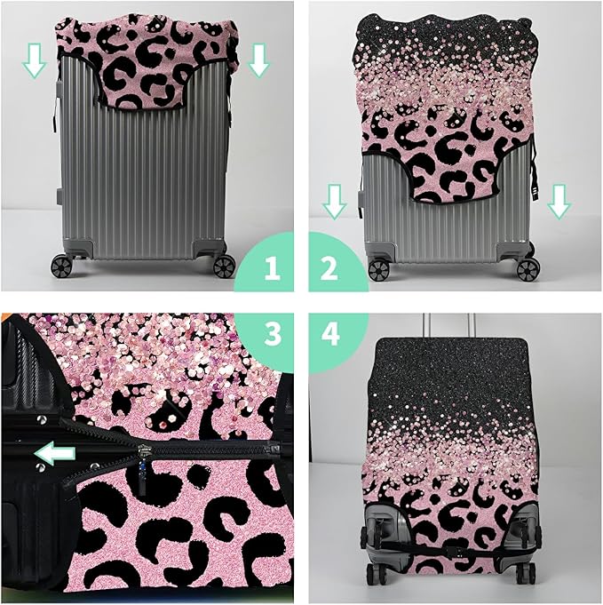 Luggage Cover Plus - Pink Leopards Travel Suitcase Cover for 26-28 inch Luggage (L) with Concealed Zipper, Washable Elastic Cloth, Dustproof, Anti-Scratch