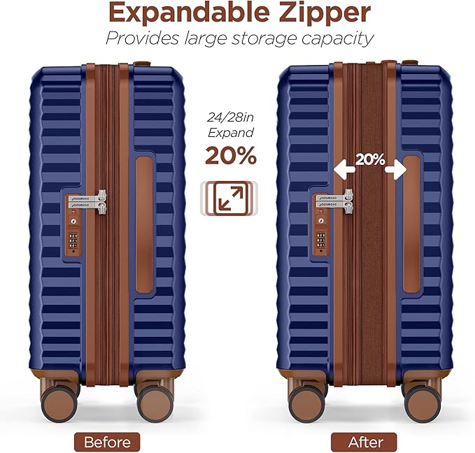 SHOWKOO Luggage Sets 3 Piece Hardside Expandable Suitcase with Double Spinner Wheels Tsa Lock, (Blue, 5 piece set)
