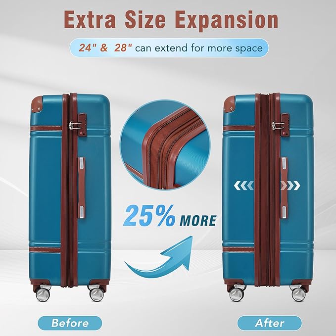 Merax Suitcase Set 28 inches Expandable Luggage with TSA Lock Spinner Wheels Hardshell Lightweight Vintage Luggage with Travel Bag,Blue