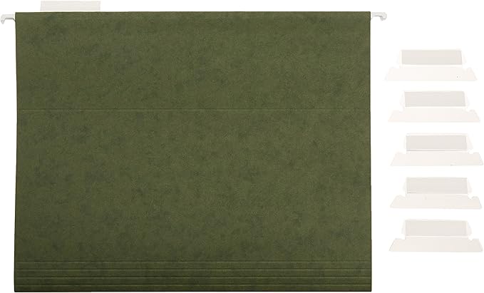Amazon Basics Hanging Organizer File Folders for Efficient Filing, Sturdy, Adjustable Tabs, Letter Size, Pack of 25, Green