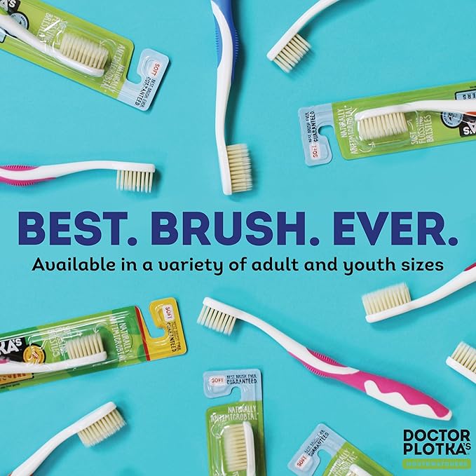 MOUTHWATCHERS Soft Childrens Flossing Manual Toothbrush, Value Pack of 4, Pink and Blue, Toothbrushes for Kids & Teens, Ultra Clean, by Dr. Plotka's