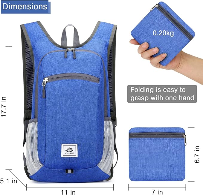 Esup 15L Lightweight Hiking Backpack Foldable Small Travel Backpack Packable Camping Backpack for Women Men (Sky blue)