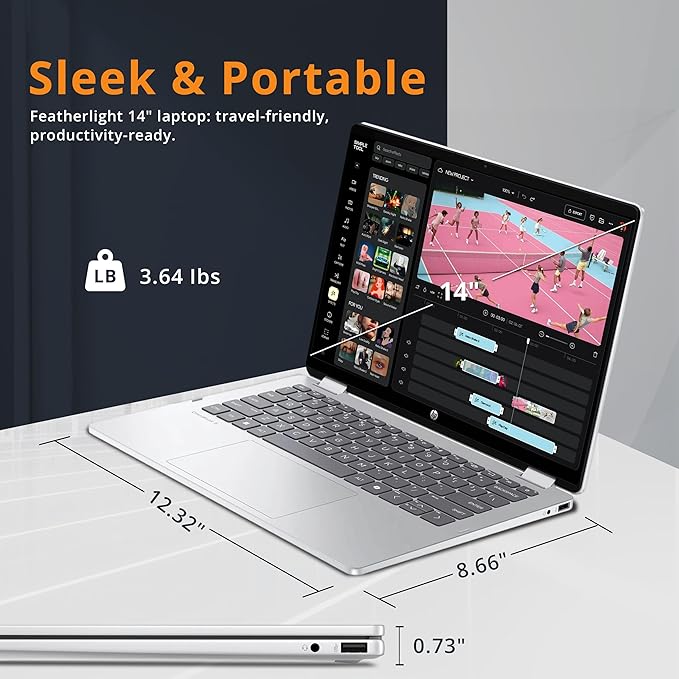 HP OmniBook 5 Flip 2-in-1 14" 2K Touchscreen Laptop, Intel 7 150U, 16GB LPDDR5, 1.16TB Storage(1TB SSD+160GB Docking Station Set), Backlit Keyboard, 5MP IR Camera, Wi-Fi 6E, Windows 11 Pro, Silver