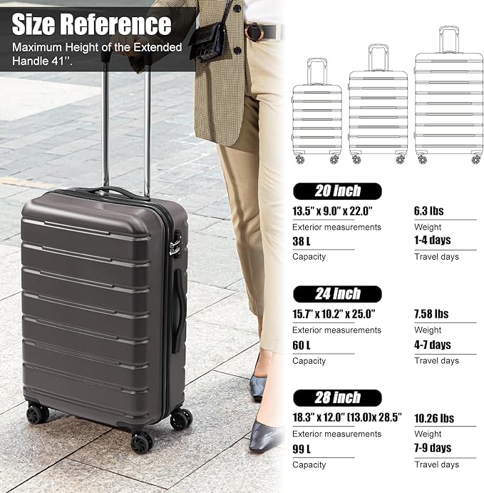 Coolife Luggage Suitcase Carry-on Spinner TSA Lock USB Port Expandable (only 28’’) Lightweight Hardside Luggage (Ice Blue, L(28in))