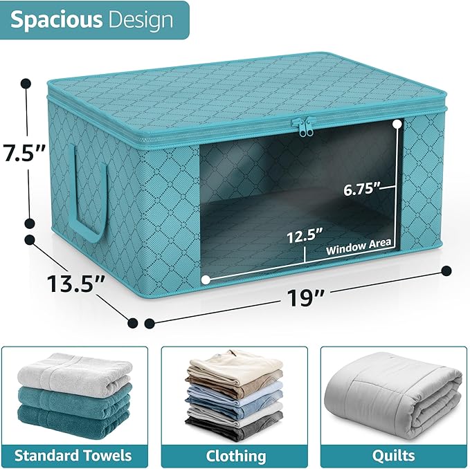 Sorbus Medium Clothes Storage Bags - Foldable Blanket Storage Bins for Organizing Bedroom, Closet, Clothing, Comforter, Organization with Clear Window, Lids and Carry Handles - Set of 9