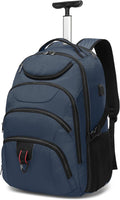 Boavan Rolling Backpack,17 inch Water Resistant Wheeled Backpack,Carry on Luggage Business Bag, Overnight College Computer bag Trolley Suitcase for Men Women Adults to Travel，Black