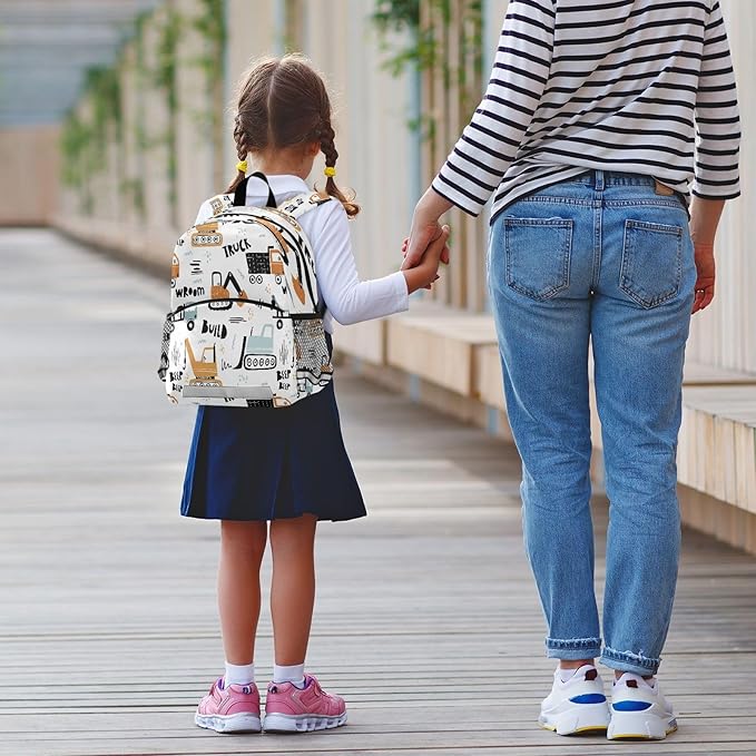 Transport Truck Excavator Toddler Backpack Boys Girls Kids Preschool Bookbag School Children Bag with Leash Travel Casual Daypack Kindergarten Elementary Schoolbag for Nursery Junior Primary Students