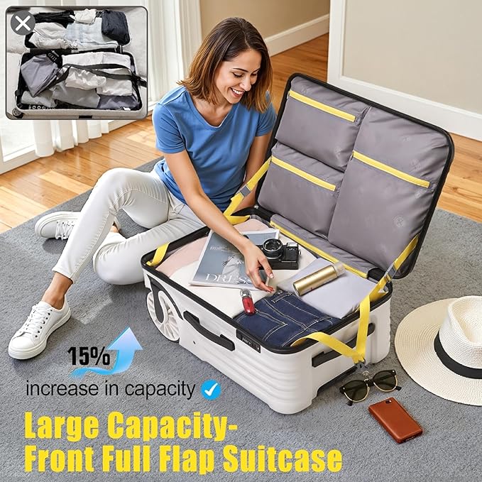 Extra Large Wheels Carry On Luggage Hard Shell Suitcase Top Opening Hardside Frame Travel Luggage with TSA Lock (White, 21-Inch)