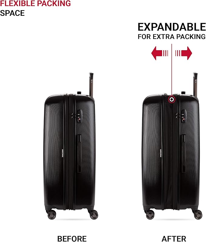 SwissGear 7272 Energie Expandable Hardside Luggage with Spinner Wheels and TSA Lock, Black, Checked-Large 27-Inch