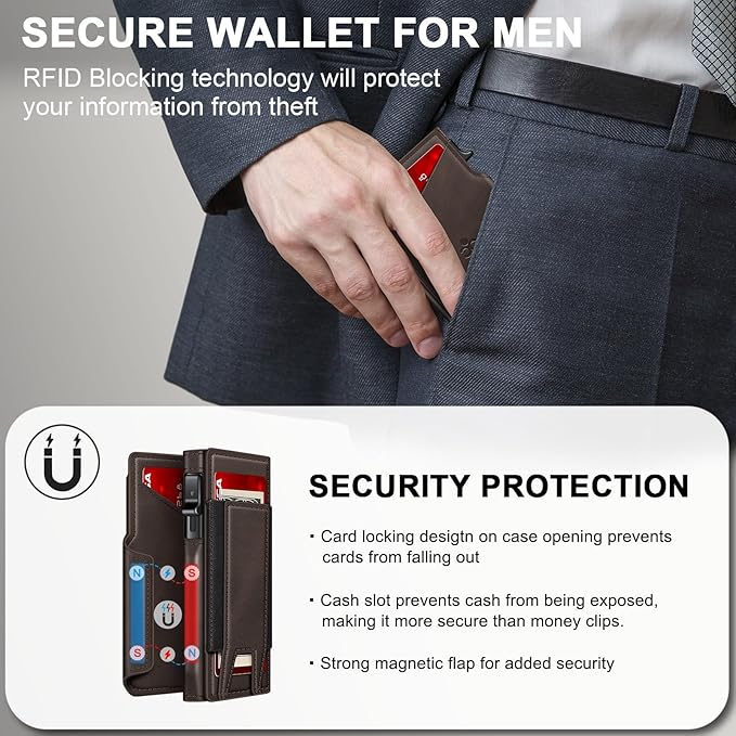 Wallet for Men Wallet with Slim Pop Up Card Holder 9-13 Cards, Bifold Minimalist Smart Wallet RFID Blocking Credit Card Holder with ID Window & Stretchable Cash Slot Compact Metal Aluminum Card Case