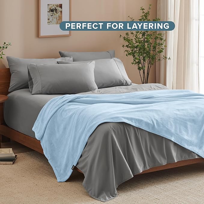 Bare Home Fleece Blanket - King Size - Ultra-Soft Lightweight for Bed, Sofa, and Couch - Luxury Microplush - Cozy Warm Blanket (King, Light Blue)
