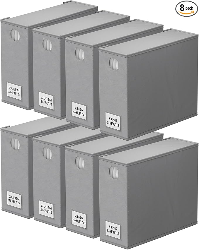 SpaceAid 8 Pack Bed Sheet Organizers and Storage, Foldable Sheet Organizer for Linen Closet, Sheets Set Folder Keeper with Window XL (Queen & King Size) Bedding Container (Gray, 8 Pack)