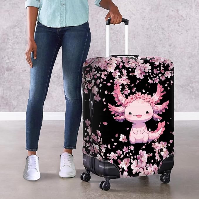 Cute Floral Axolotl Luggage Cover Travel Suitcase Protector Cover Zipper Closer for 26-29inch