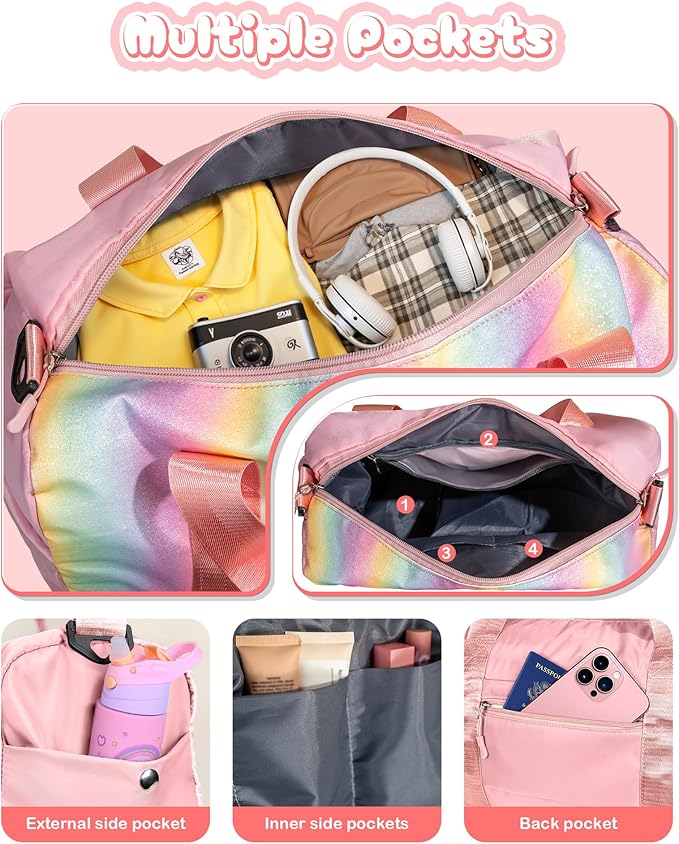 Birthday Gift for Daughter-Girl Gym Bag with Shoe Compartment, Kid Weekender Dance Bags, Initial Travel Tote with Makeup Pouch, Gifts for 5 6 7 8 9 10 11 12 Year Old Girls (Letter A)