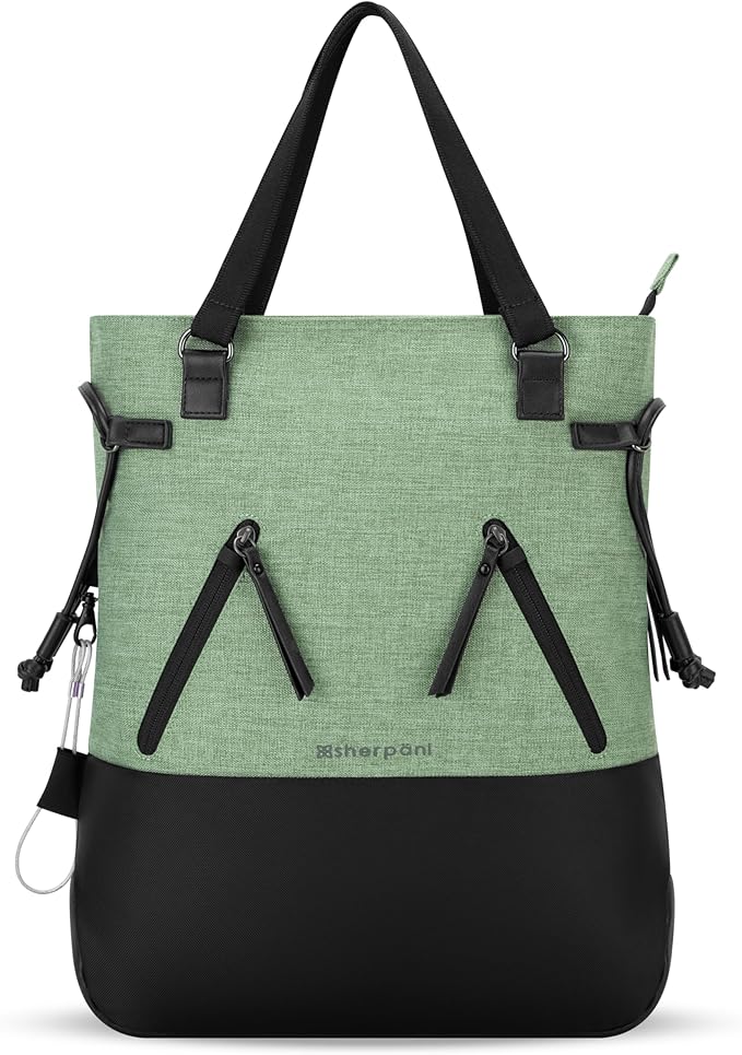 Sherpani Tempest, Anti Theft Convertible Backpack Tote, 14L Travel Backpack, Travel Gifts for Women, Handbags, RFID Protection, Metal Hardware, Fits 15” Laptop (No Sleeve) (Basil)