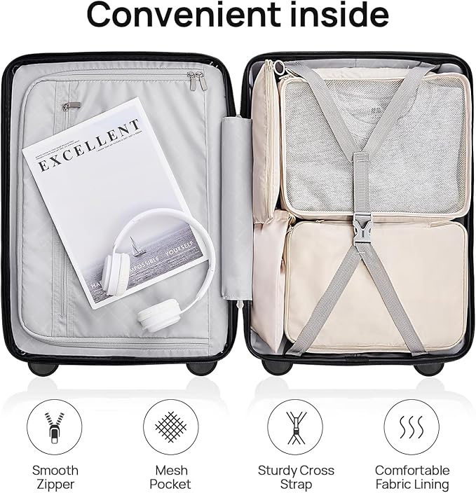 Carry on Luggage 22 X 14 X 9 Airline Approved, 20 Inch Luggage for 3-5 Days Travel, Double Spinner Wheels, 100% Hardshell PC, TSA Lock (09-Grey, Checked 28-Inch)