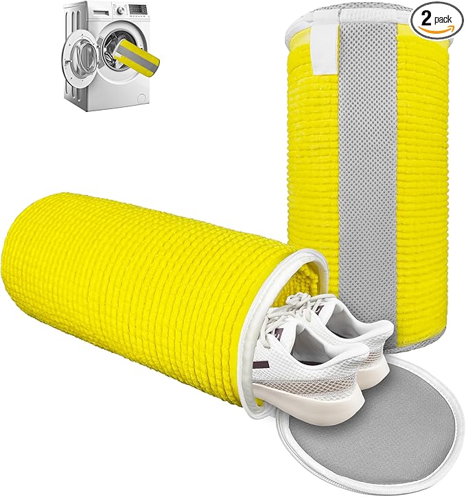 Shoe Washing Machine Bag – 360° Deep Clean Sneaker Laundry Bag with Cleaning Fibers and Zipper, Reusable Shoe Bag for Washing Machine, 2 Pack