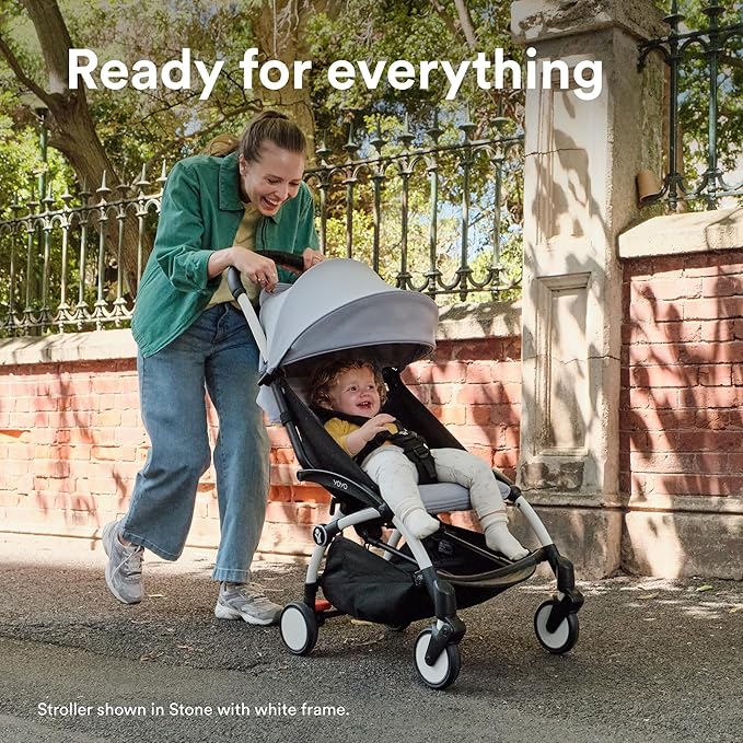 Stokke YOYO3 Stroller from 6 Months - Includes Black Frame/Olive Seat Cushion + Canopy - Folds in & Out in a Flash - Light & Compact - Carry-On Compatible