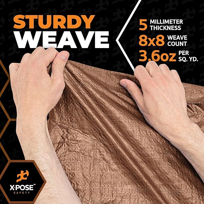 Multipurpose Protective Cover Brown Poly Tarp 10' x 10' (2-Pack) - Durable, Water Resistant, Weather Resistant - 5 Mil Thick Polyethylene - by Xpose Safety
