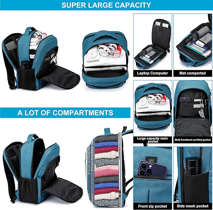 Backpack,Bookbag for Men and Women, 17.3 inch TSA Water Resistant Business Travel Laptop Backpack,Durable College School Backpack Bookbag for Teens, Lake blue