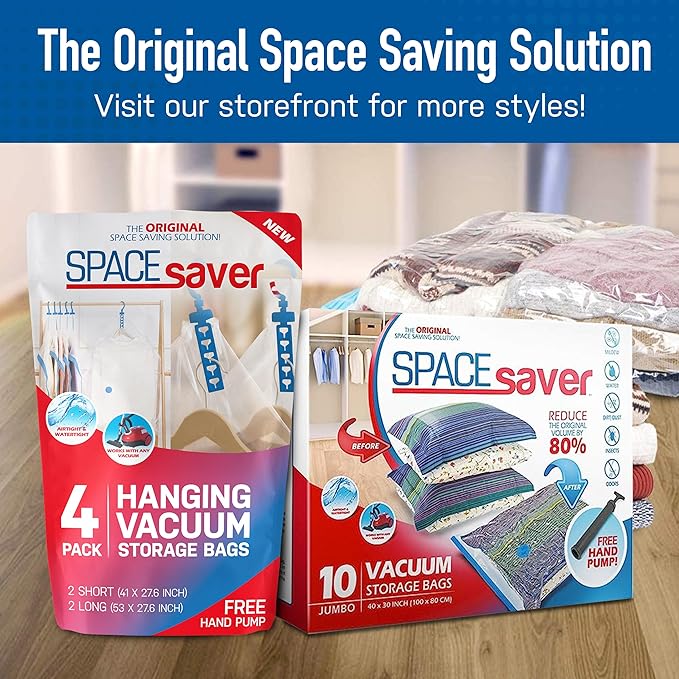 4 Pack Small Vacuum Storage Bags for Comforters, Blankets & Clothes – Vacuum Sealed Compression Bags with Hand Pump – Space Saver Storage Bags for Bedding, Moving, Travel & Organization