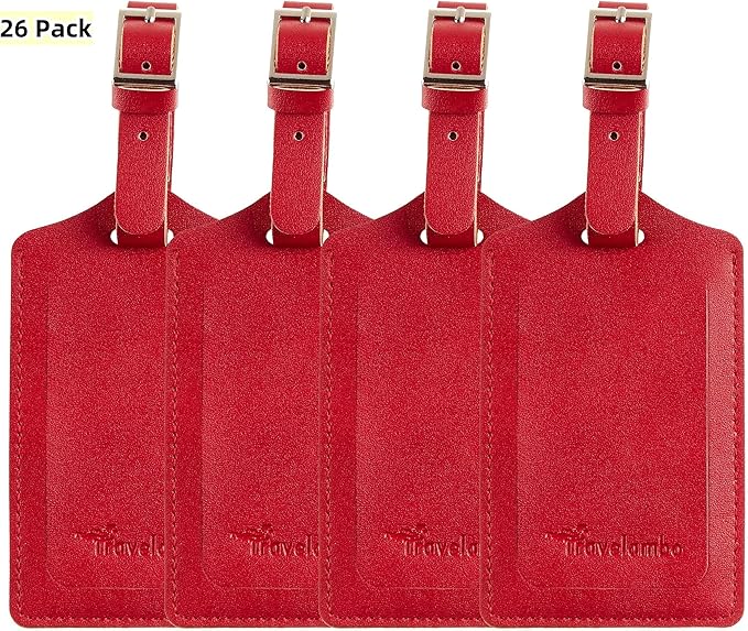 Travelambo Luggage Tags for Suitcases PU Leather Travel Tags Bag Tags Privacy Protection Travel Essentials