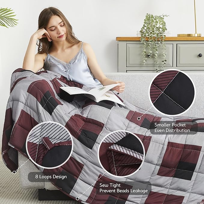 L'AGRATY Weighted Blanket - 48"x72" 20lbs Cooling Breathable Heavy Blanket Microfiber Material with Glass Beads for Adult All-Season Summer Fall Winter Soft Thick Comfort