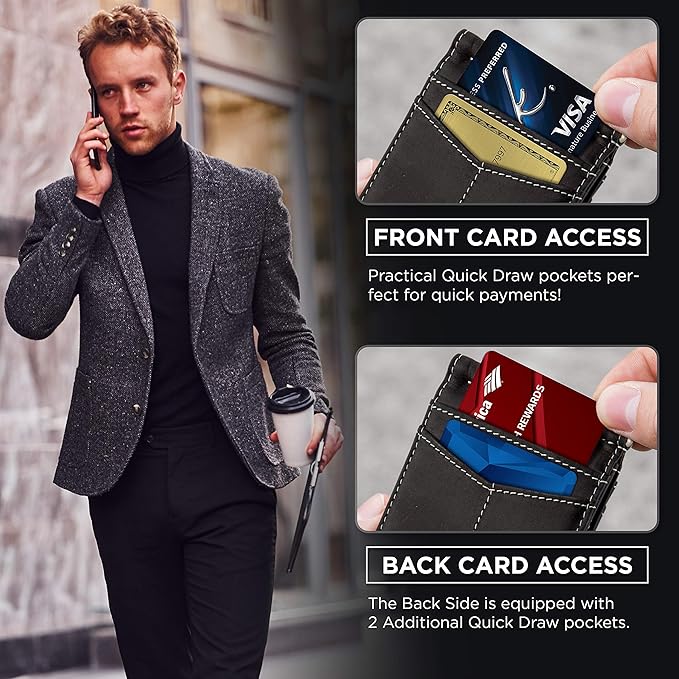 SERMAN BRANDS RFID Blocking Wallet Slim Bifold - Genuine Leather Minimalist Front Pocket Wallets for Men with Money Clip Gift