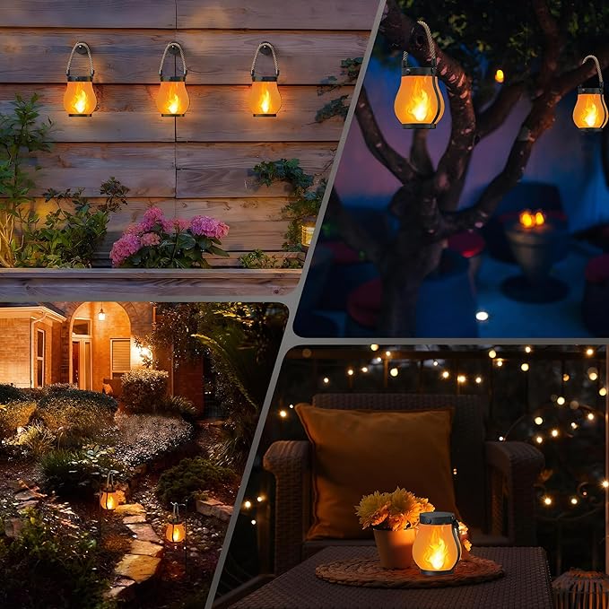 Kaliqo Solar Lantern Outdoor Lights Solar Lantern Waterproof Flickering Flame Hanging Lanterns for Patio Yard Garden Decor (1 Pcs)