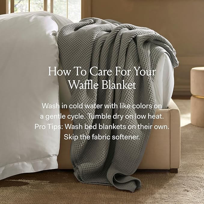 BOLL & BRANCH Waffle Bed Blanket - Twin, Stone - Luxury 100% Organic Cotton - Soft, Lightweight and Breathable - Textured Waffle Weave Design